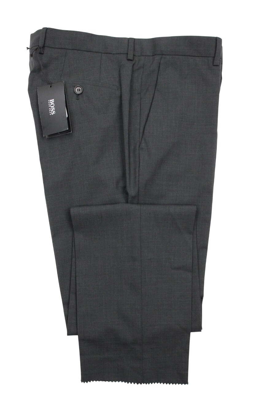 Hugo Boss Dress Pants Mens 34 Gray Virgin Wool Stretch Flat Front Lined Gibson